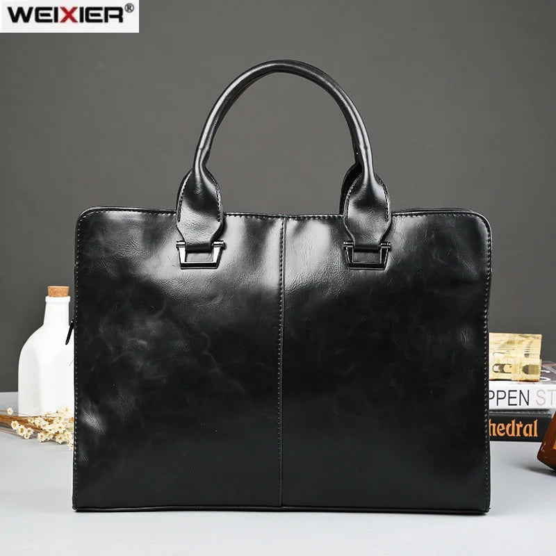 Men's Business Briefcase Laptop Bag Top PU Leather Tote Vintage Shoulder Bag