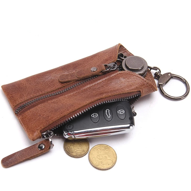 Men's Leather Key Pouch Zipper Lock Holder Bag