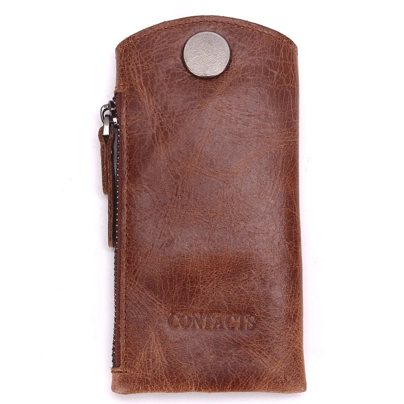 Men's Leather Key Pouch Zipper Lock Holder Bag