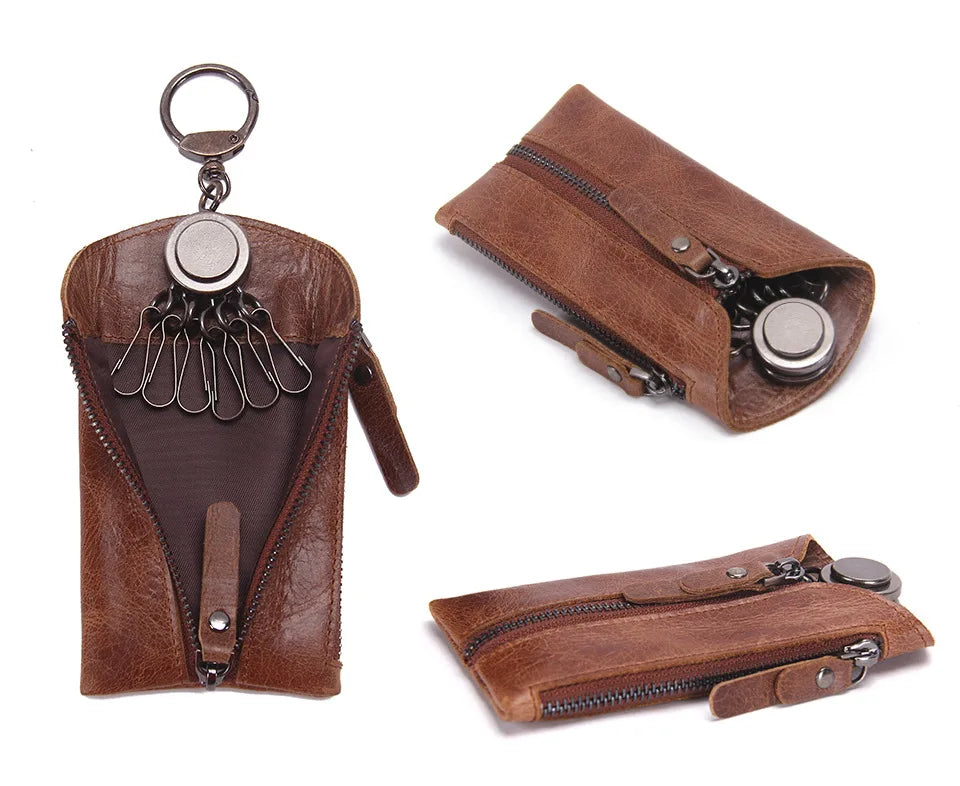 Men's Leather Key Pouch Zipper Lock Holder Bag