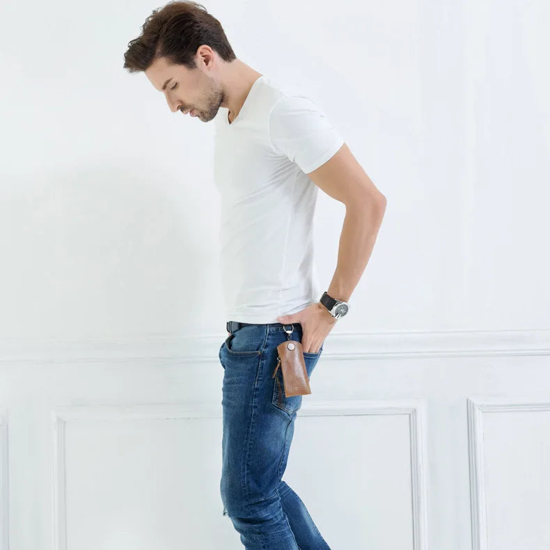 Men's Leather Key Pouch Zipper Lock Holder Bag