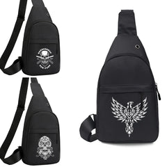 Skull Print Chest Bag Crossbody Shoulder Pack USB Charging Hole