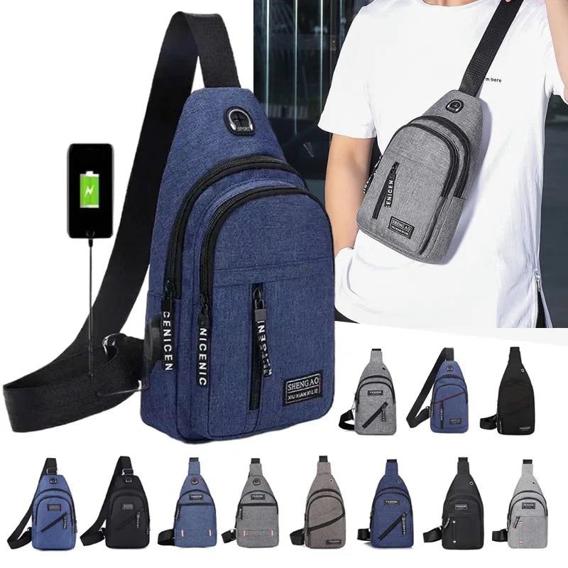 Men's Double Layer Chest Bag Water-Proof Shoulder Messenger Bag