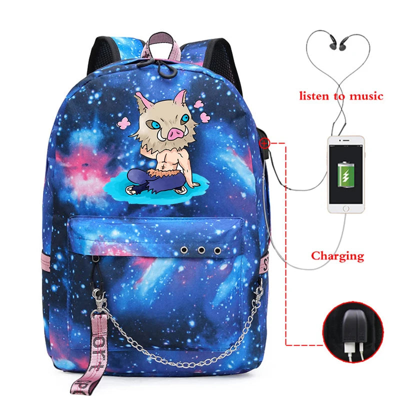 Men's Demon Slayer Anime Bag Multi-functional Teens To School Travel Casual
