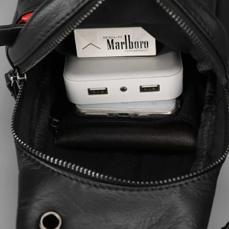 Men's Soft Leather Crossbody Bag Chest Waist Pack Sling Pack