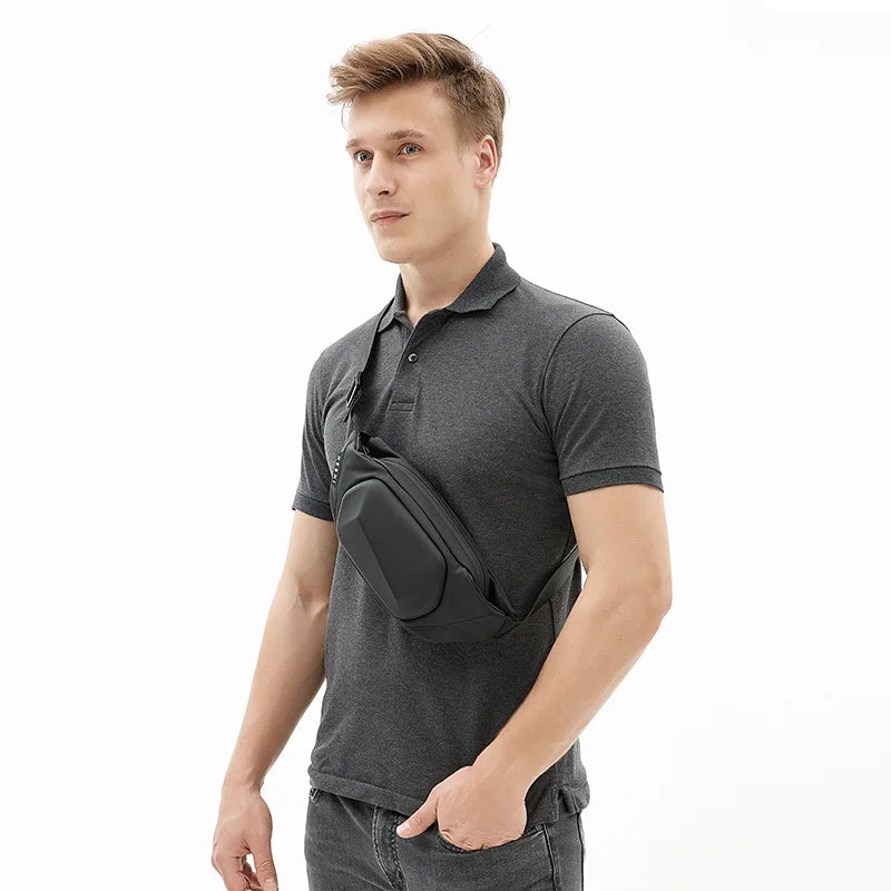 Men's Crossbody Bag Theftproof Rotatable Button Open Leather Chest Bags