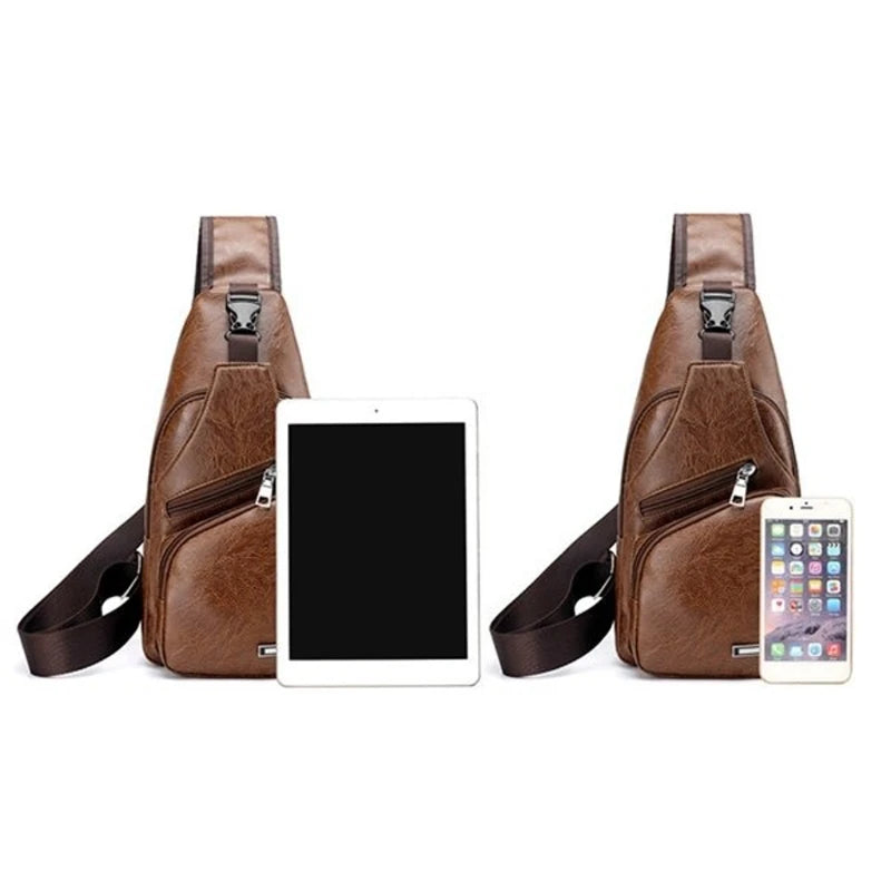 Men's Crossbody Single Shoulder Bag USB Sports Outdoor Casual Chest Bags