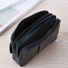 Men's Double Layer Phone Waist Bag Faux Leather Wallet