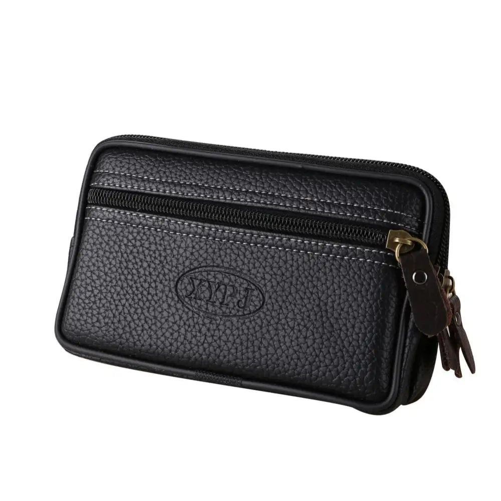 Men's Double Layer Phone Waist Bag Faux Leather Wallet