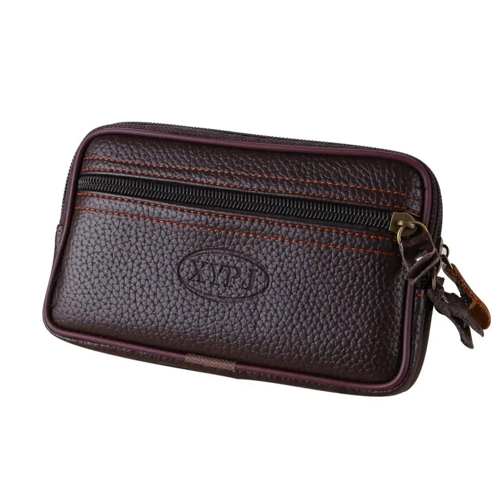 Men's Double Layer Phone Waist Bag Faux Leather Wallet