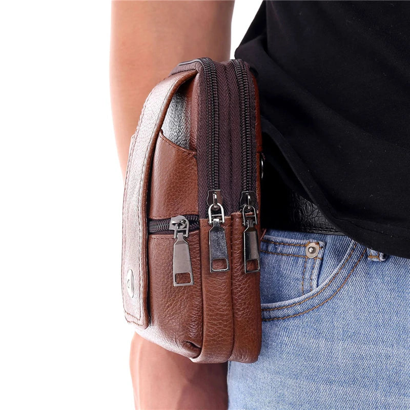 Men's Leather Phone Bag Vintage Crossbody Shoulder Belt Bag