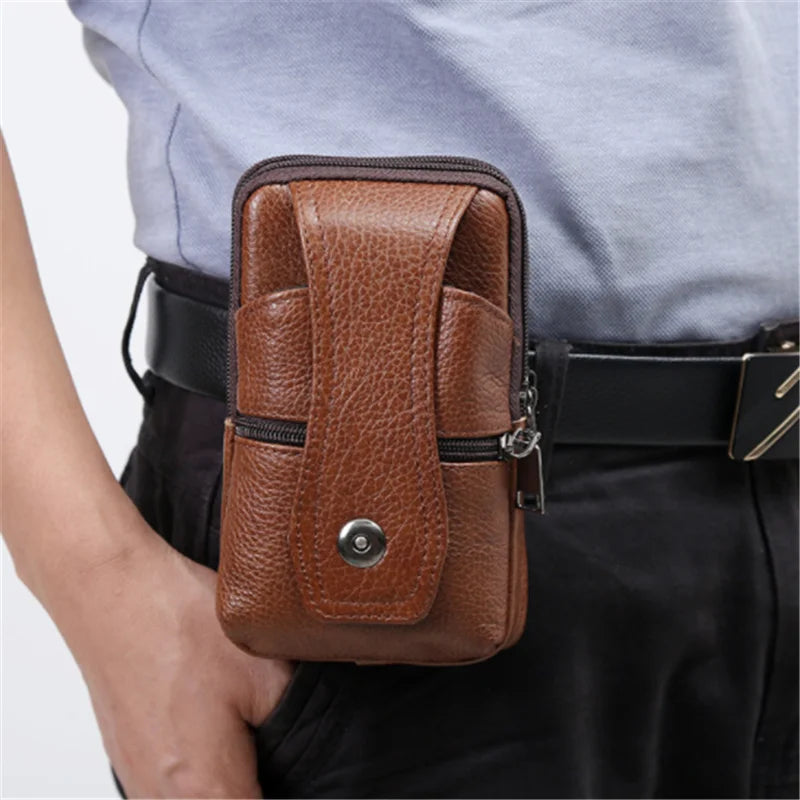 Men's Leather Phone Bag Vintage Crossbody Shoulder Belt Bag