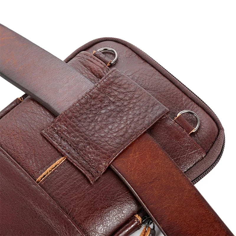 Men's Leather Waist Packs Phone Pouch Shoulder Bag