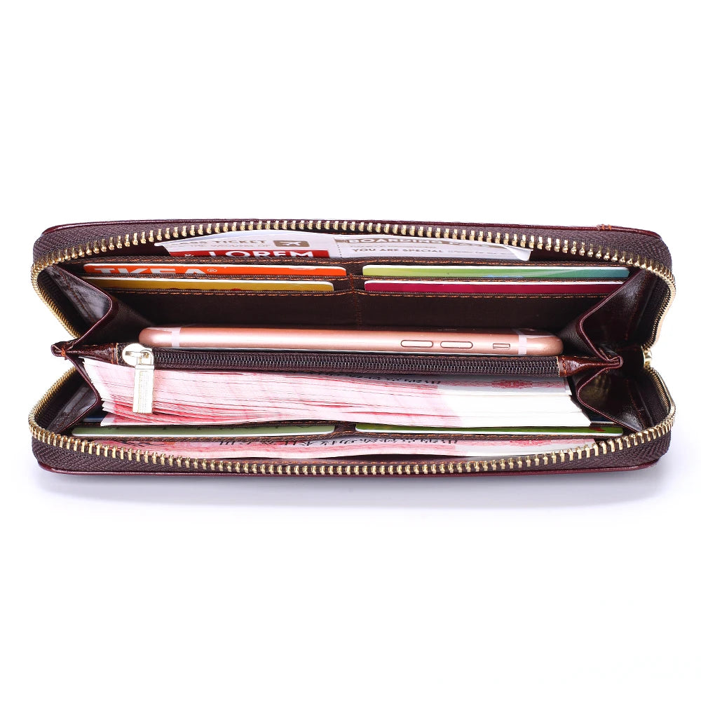 Men's Vintage Cow Leather Long Wallet Business Handbag