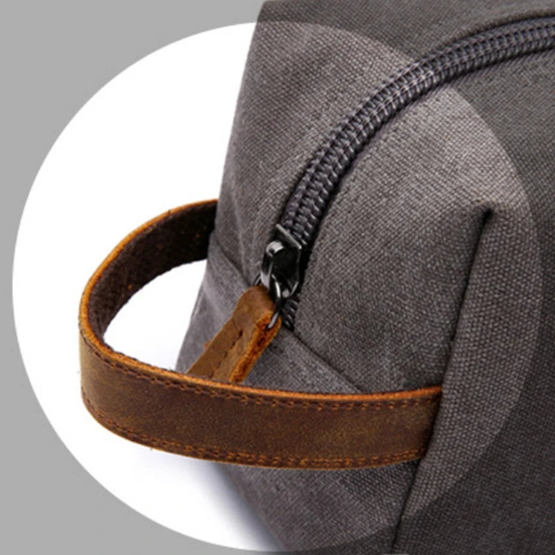 Men's Canvas Leather Toiletry Bag Organizer
