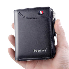 Men's Casual Short Wallet PU Leather Zip Coins Bag