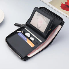 Men's Casual Short Wallet PU Leather Zip Coins Bag