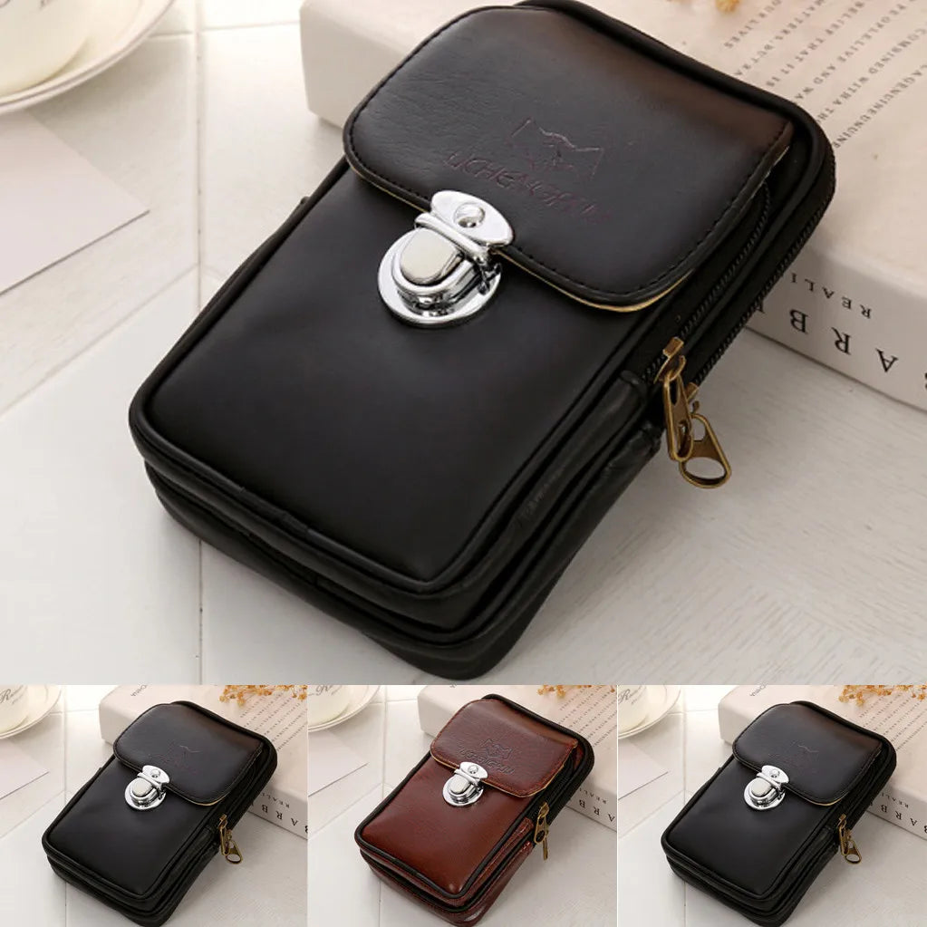 Men's Retro Casual Belt Bag Geometric Waist Packs Chest Phone Pouch
