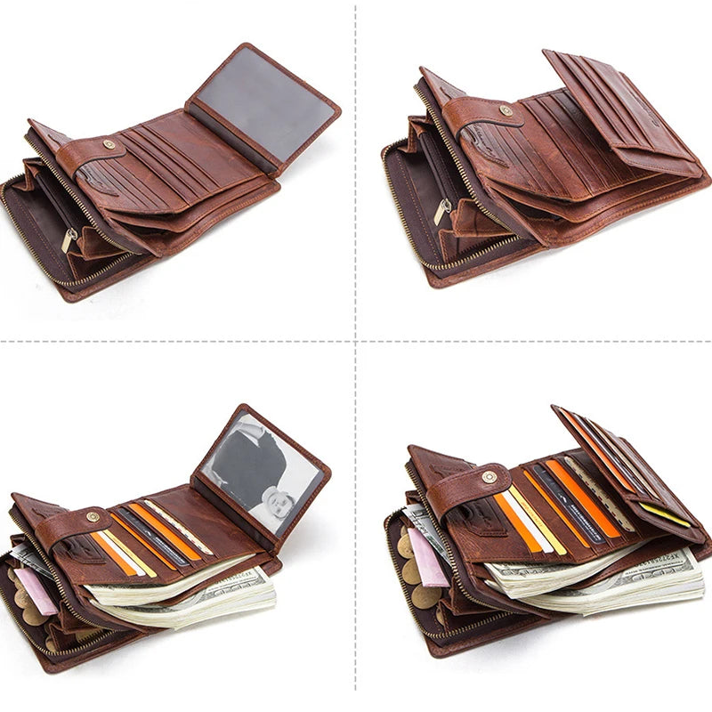 Men's Trifold Leather Wallet with Blocking Slim Lightweight