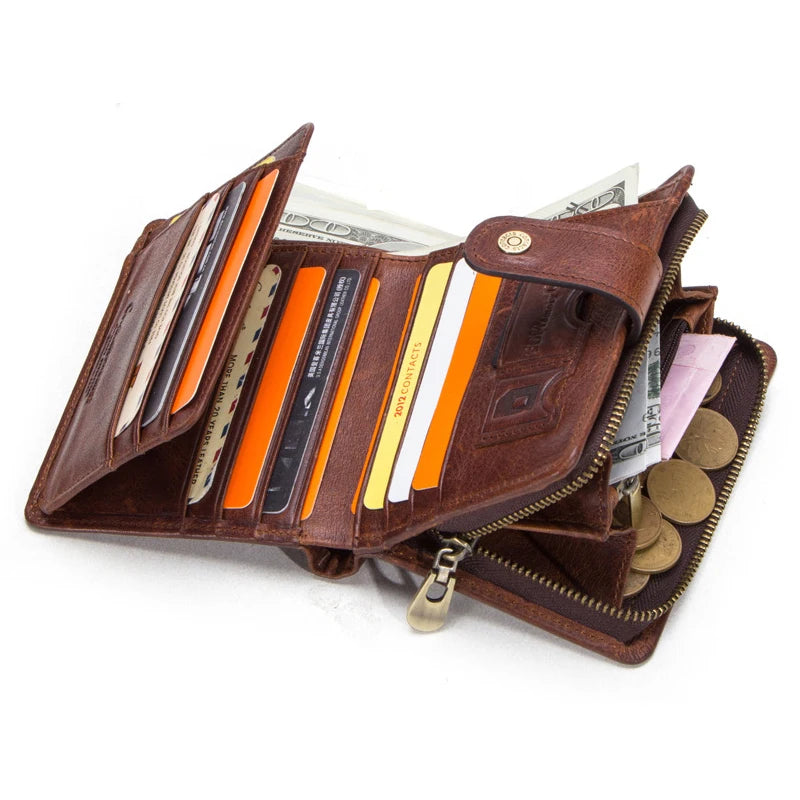 Men's Trifold Leather Wallet with Blocking Slim Lightweight
