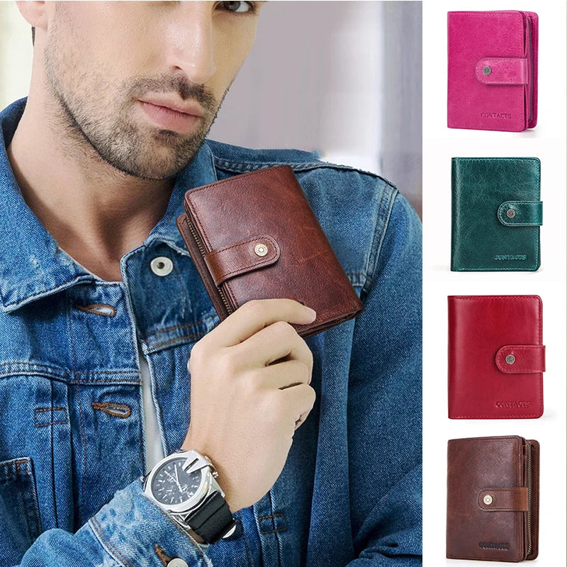 Men's Trifold Leather Wallet with Blocking Slim Lightweight