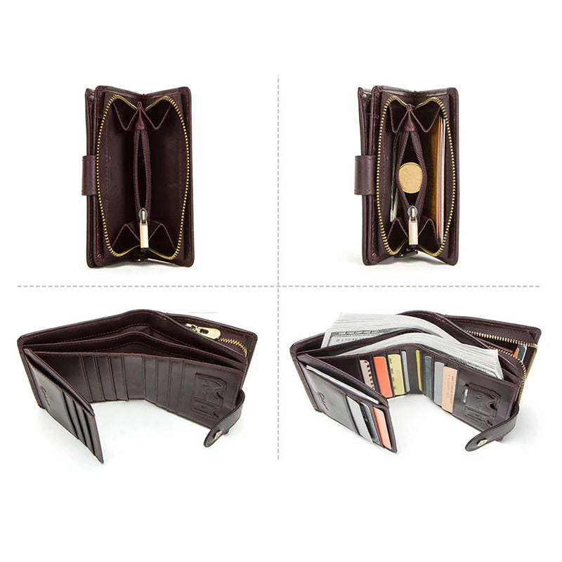 Men's Trifold Leather Wallet with Blocking Slim Lightweight