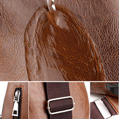 Men's Leather Chest Bag USB Charging PU Shoulder Bag Diagonal Messenger Travel