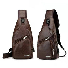 Men's USB Chest Bag PU Leather Shoulder Bags