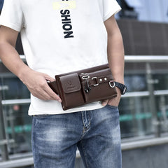 Men's PU Leather Waist Pack Fanny Bag Crossbody Black/Brown