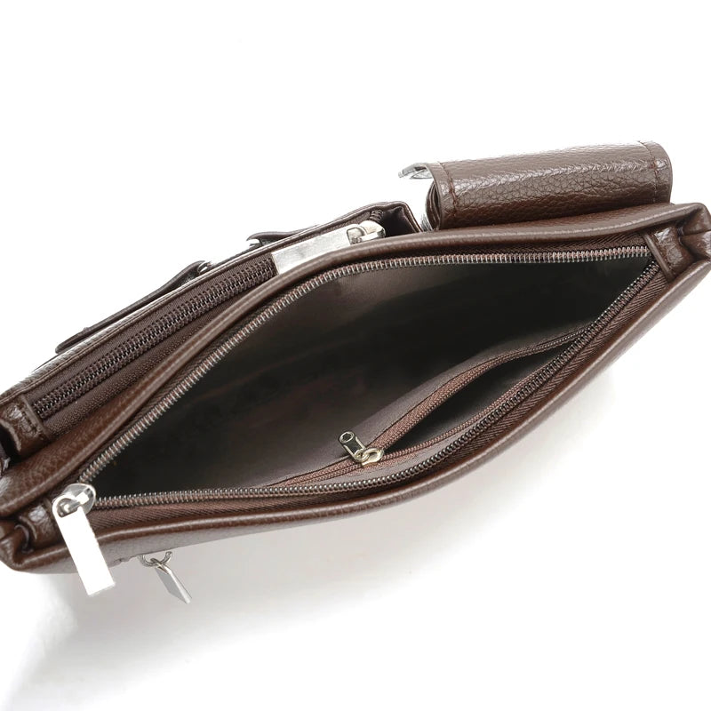 Men's PU Leather Waist Pack Fanny Bag Crossbody Black/Brown