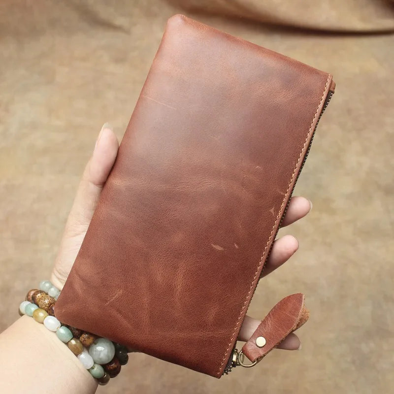 Men's Leather Phone Bag Long Retro Ultra-Thin Wallet