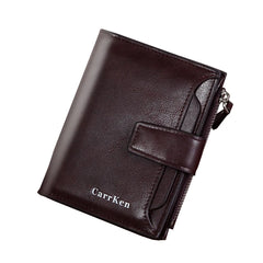 Men's Short Wallet with Large-capacity Zipper, Oil Wax Leather