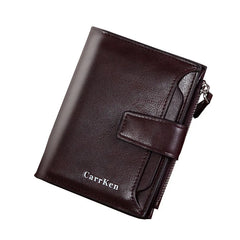Men's Short Wallet with Large-capacity Zipper, Oil Wax Leather