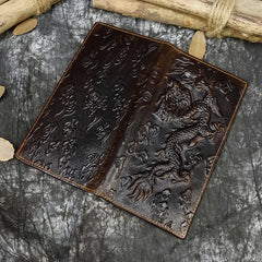 Men's Leather Dragon Wallet Bifold Long Wallet with Zipper Pocket
