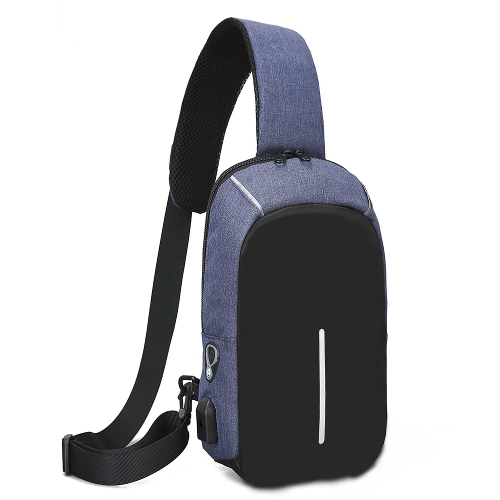 Men's Messenger Chest Bag USB Charging Earphone Plug