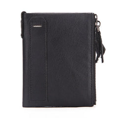 Men's Leather Wallet Double Zipper Coin Purse Short Oil Wax Leather Wallet