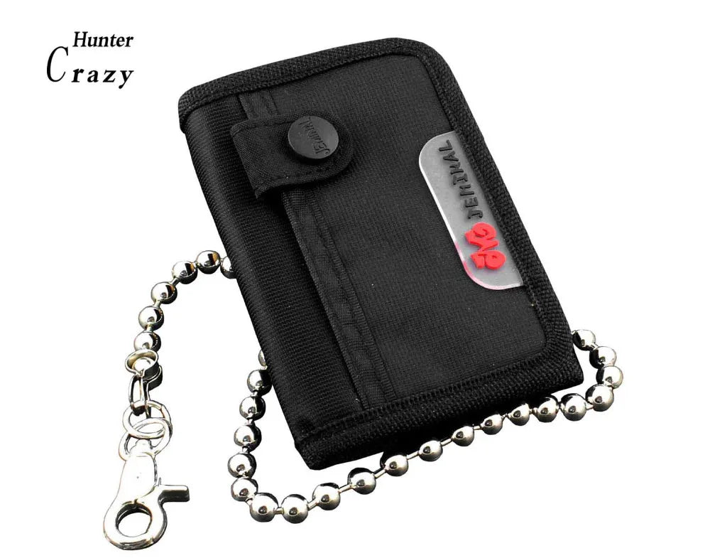 Biker Studded Trifold Canvas Wallet with Security Chain