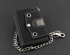 Biker Studded Canvas Trifold Wallet with Chain