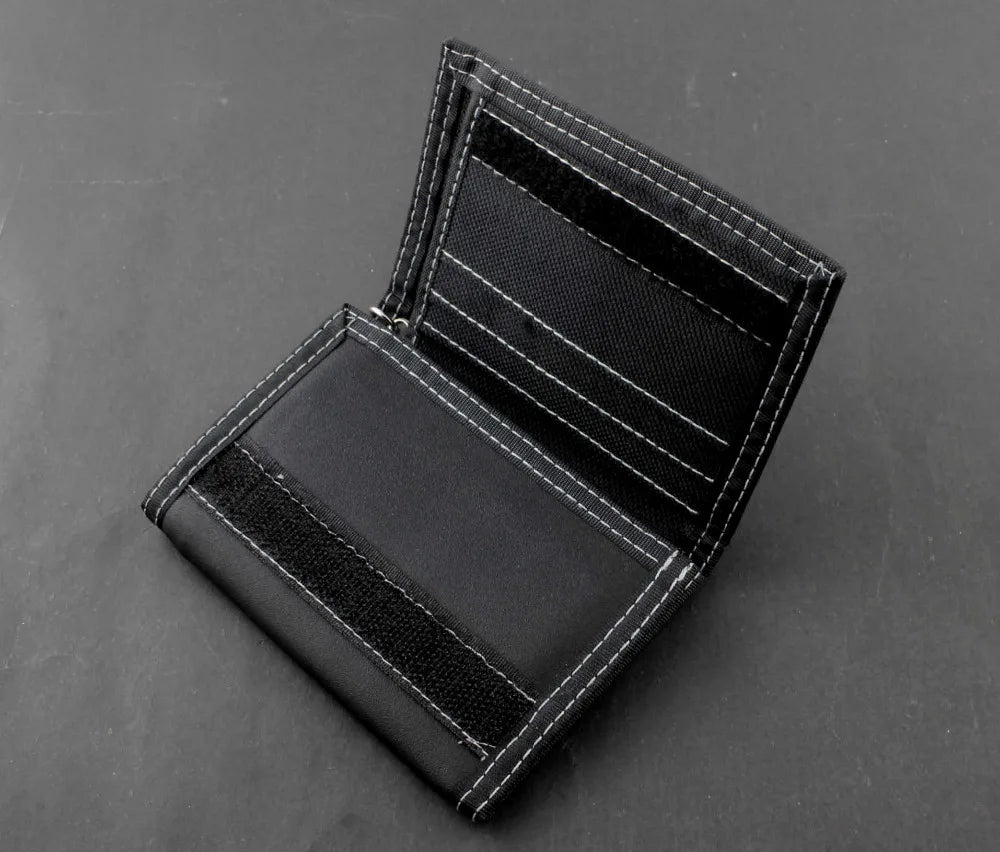 Biker Studded Canvas Trifold Wallet with Chain