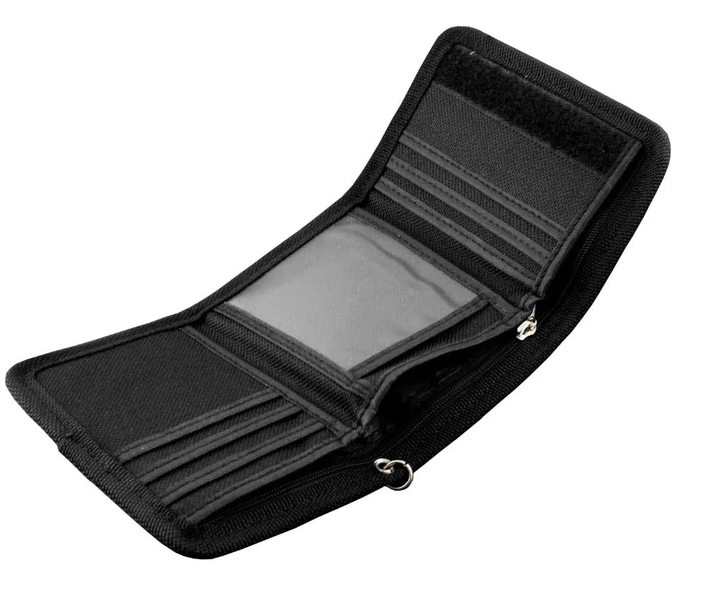 Biker Studded Trifold Canvas Wallet with Security Chain