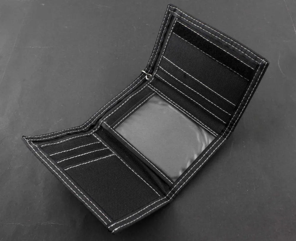 Biker Studded Canvas Trifold Wallet with Chain