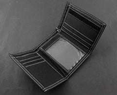 Biker Studded Canvas Trifold Wallet with Chain