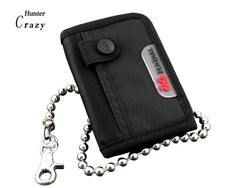 Biker Studded Trifold Canvas Wallet with Security Chain