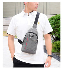Men's Casual Chest Bag USB Charging Crossbody Shoulder Messenger Bag