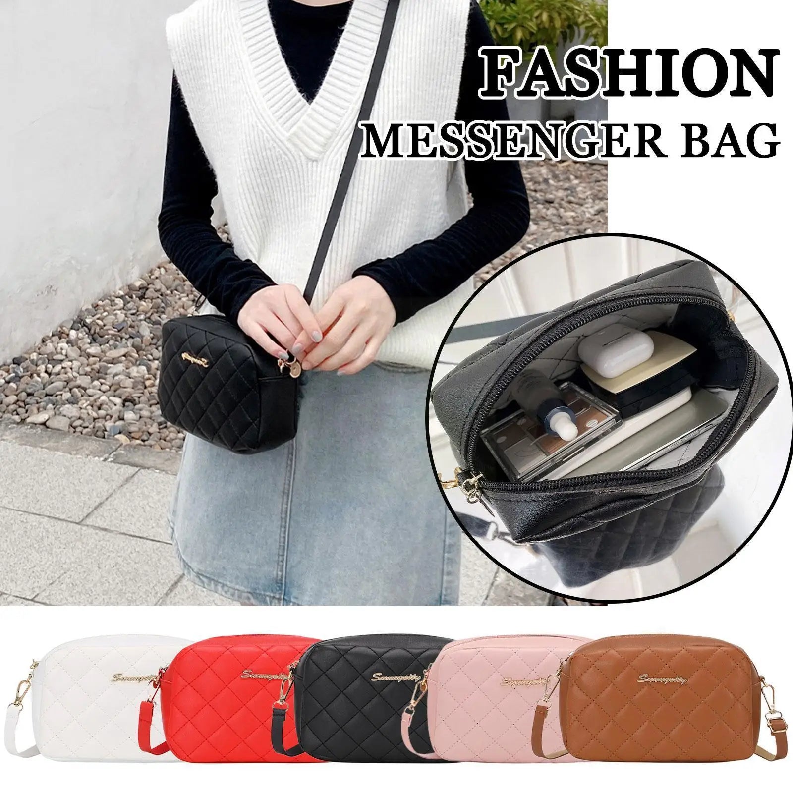 Embroidered Camera Crossbody Bag Chain Handbag