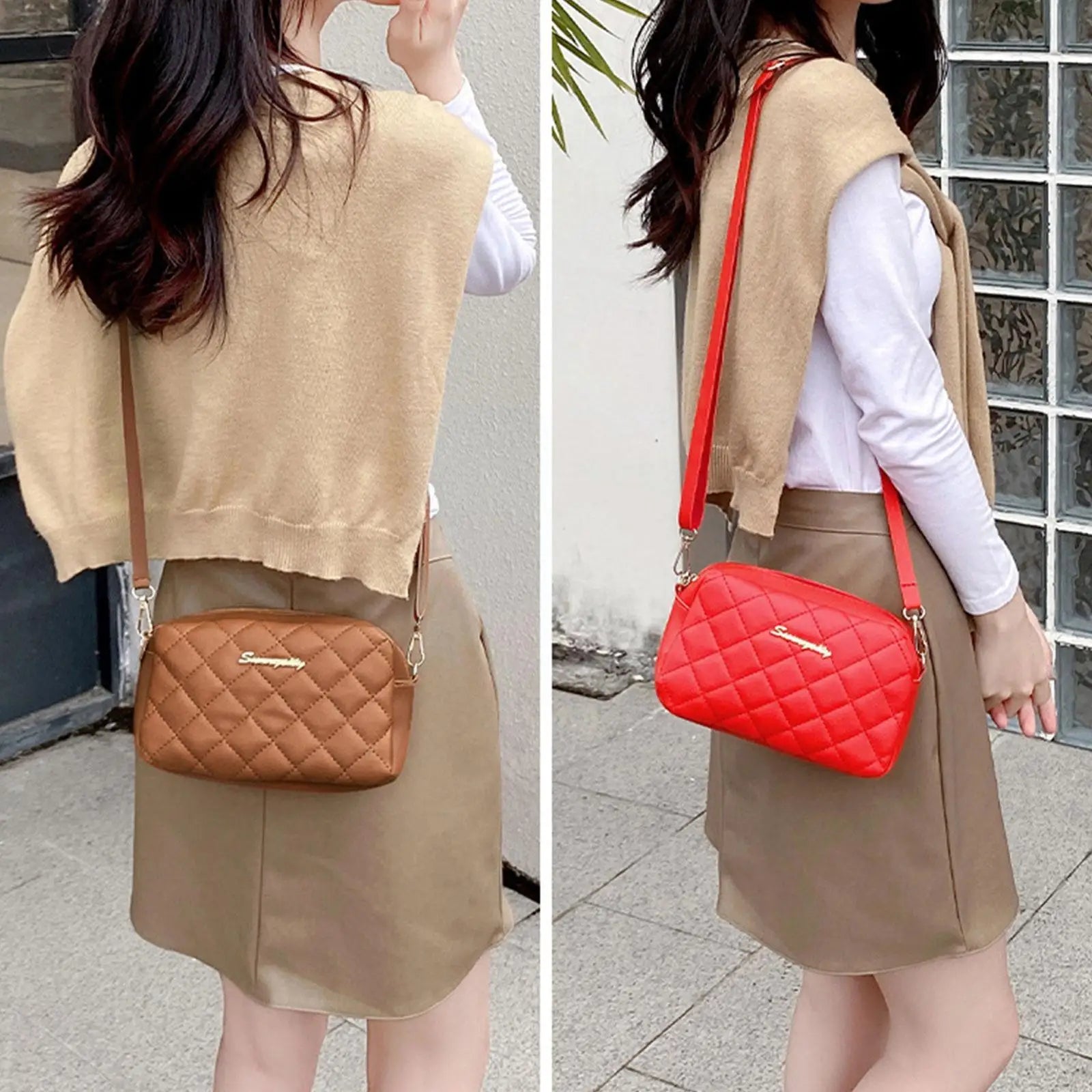 Embroidered Camera Crossbody Bag Chain Handbag
