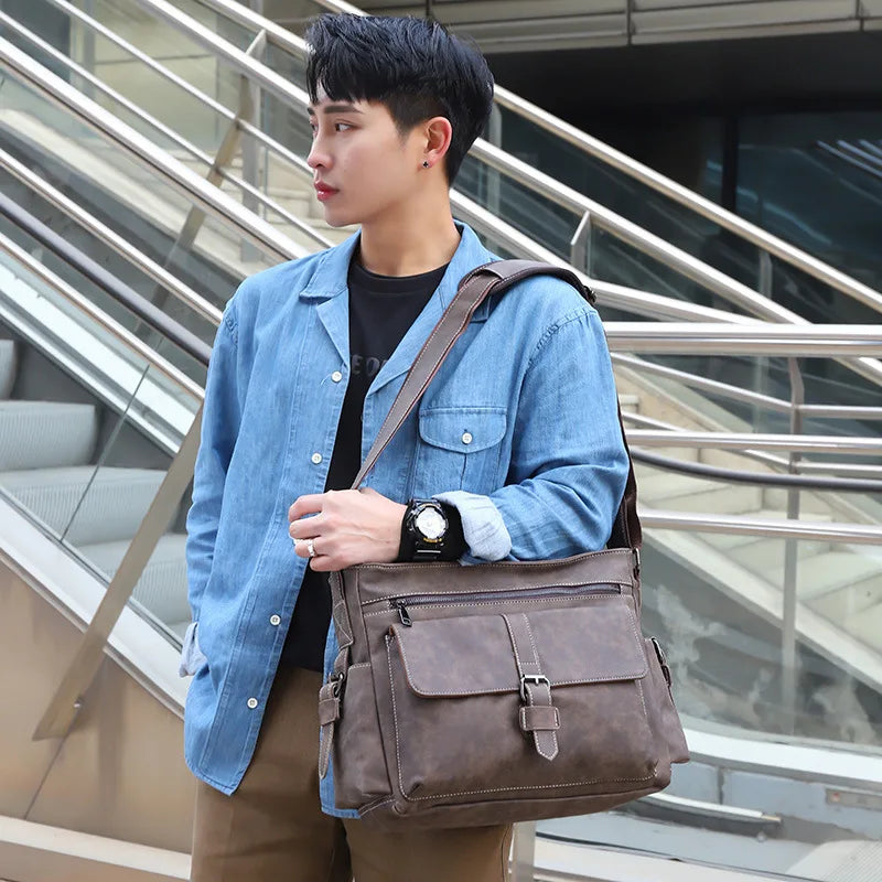 Men's PU Leather Messenger Bag Laptop Briefcase