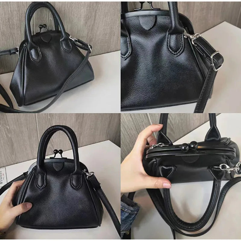 Pu Leather Messenger Bag for Women Small Handbag Vintage Clip Bag