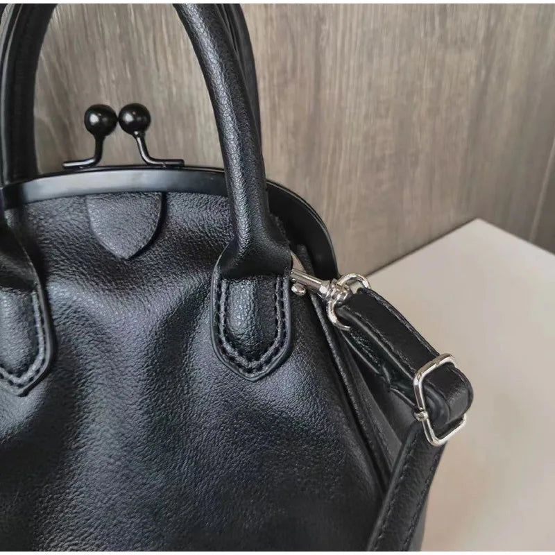 Pu Leather Messenger Bag for Women Small Handbag Vintage Clip Bag