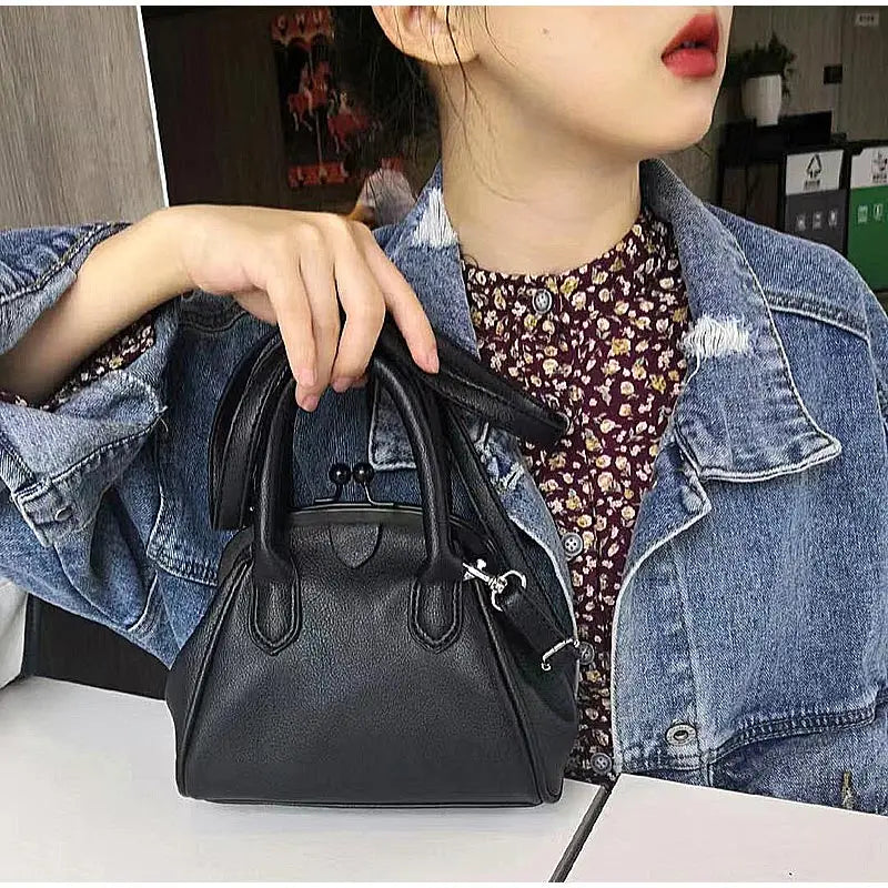 Pu Leather Messenger Bag for Women Small Handbag Vintage Clip Bag